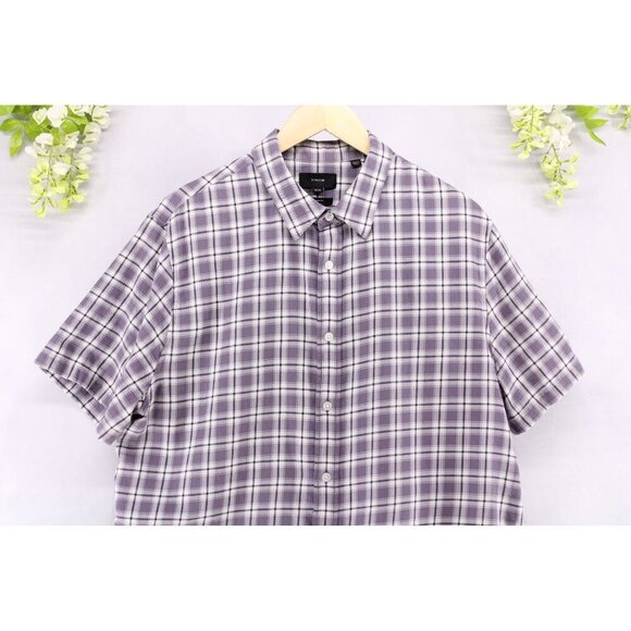Vince Men's Waterfront Plaid Short Sleeve Shirt Button Down Dusty Sky Sz XL - Picture 3 of 9